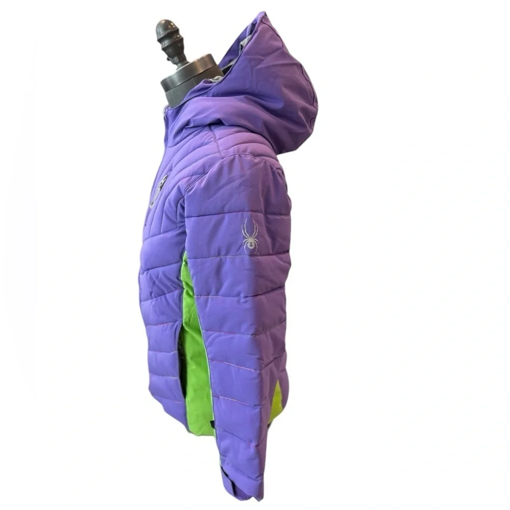 Spyder Girls Puffer Jacket Purple Green Hooded Size 16